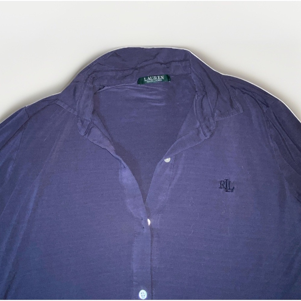 Lauren‎ Ralph Lauren Women's Navy Button Long Sleeve Sleepwear Sleepshirt Dress - Picture 4 of 8